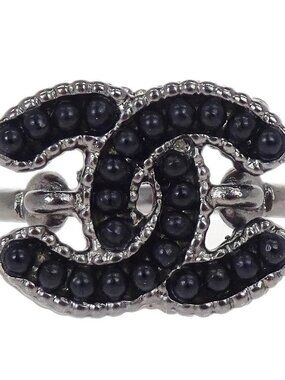 Chanel Ring Silver Black CC #49 A12A 178038
